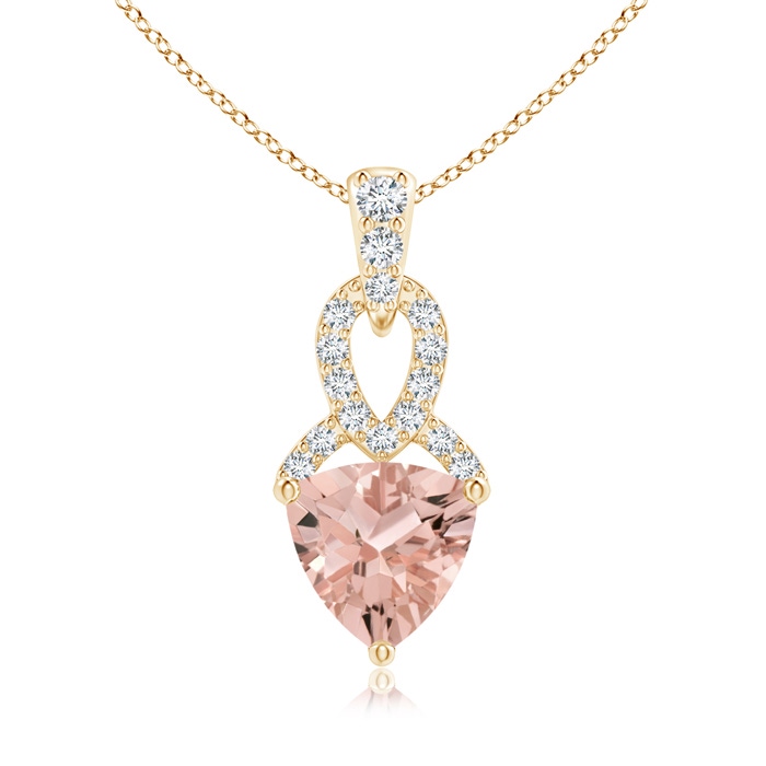 6mm AAAA Trillion Morganite Dangle Pendant with Diamond Accents in Yellow Gold