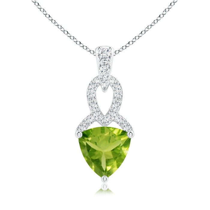 6mm AAA Trillion Peridot Dangle Pendant with Diamond Accents in White Gold