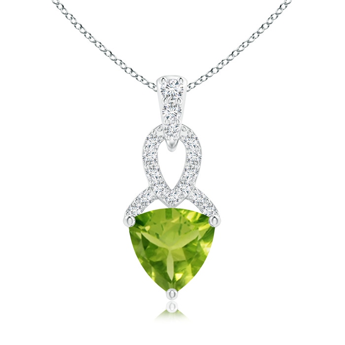 6mm AAA Trillion Peridot Dangle Pendant with Diamond Accents in White Gold 