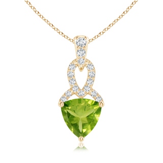 6mm AAA Trillion Peridot Dangle Pendant with Diamond Accents in Yellow Gold