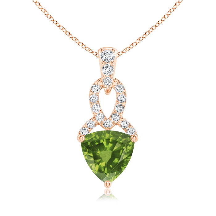 6mm AAAA Trillion Peridot Dangle Pendant with Diamond Accents in Rose Gold