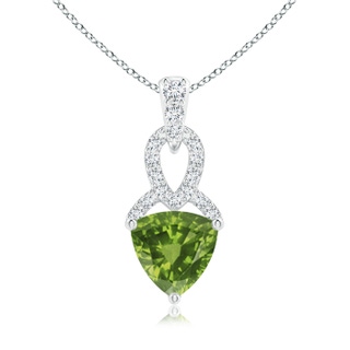 6mm AAAA Trillion Peridot Dangle Pendant with Diamond Accents in White Gold