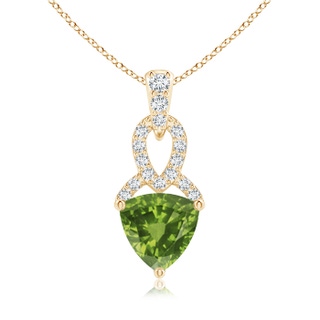 6mm AAAA Trillion Peridot Dangle Pendant with Diamond Accents in Yellow Gold