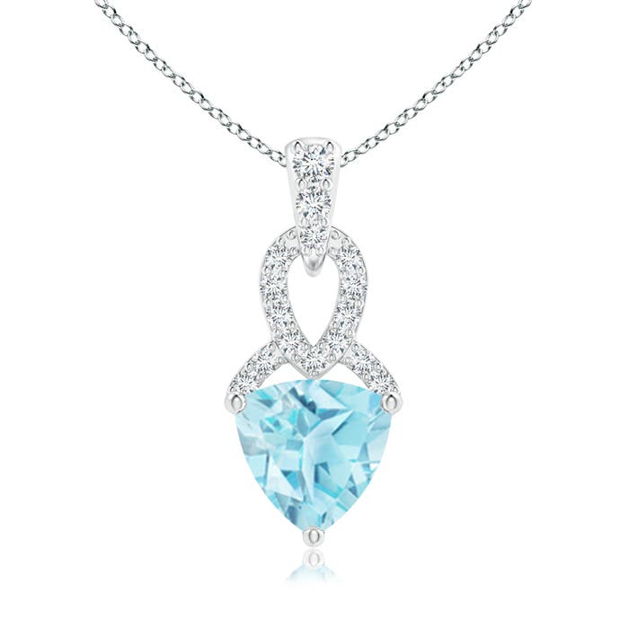 ANGARA 0.99 Ct Swiss Blue Topaz Trillion Pendant Necklace With Diamond in Silver