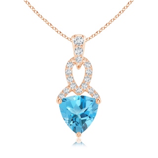 6mm AAA Trillion Swiss Blue Topaz Dangle Pendant with Diamond Accents in Rose Gold