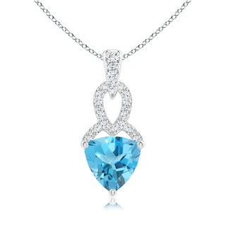 6mm AAA Trillion Swiss Blue Topaz Dangle Pendant with Diamond Accents in White Gold
