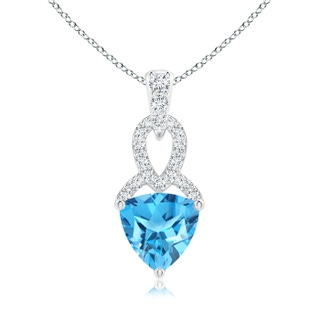 6mm AAAA Trillion Swiss Blue Topaz Dangle Pendant with Diamond Accents in 9K White Gold