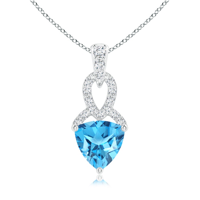 6mm AAAA Trillion Swiss Blue Topaz Dangle Pendant with Diamond Accents in S999 Silver