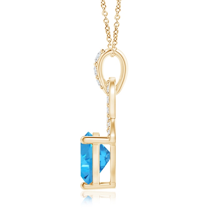 6mm AAAA Trillion Swiss Blue Topaz Dangle Pendant with Diamond Accents in Yellow Gold Product Image