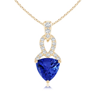 6mm AAA Trillion Tanzanite Dangle Pendant with Diamond Accents in Yellow Gold