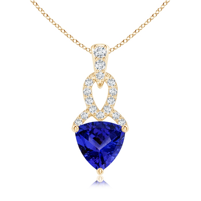 6mm AAAA Trillion Tanzanite Dangle Pendant with Diamond Accents in Yellow Gold