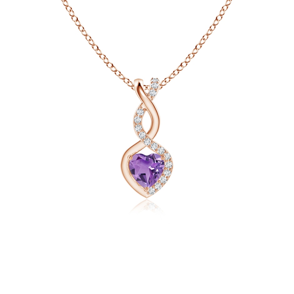 4mm A Heart-Shaped Amethyst Infinity Pendant with Diamond Accents in Rose Gold 