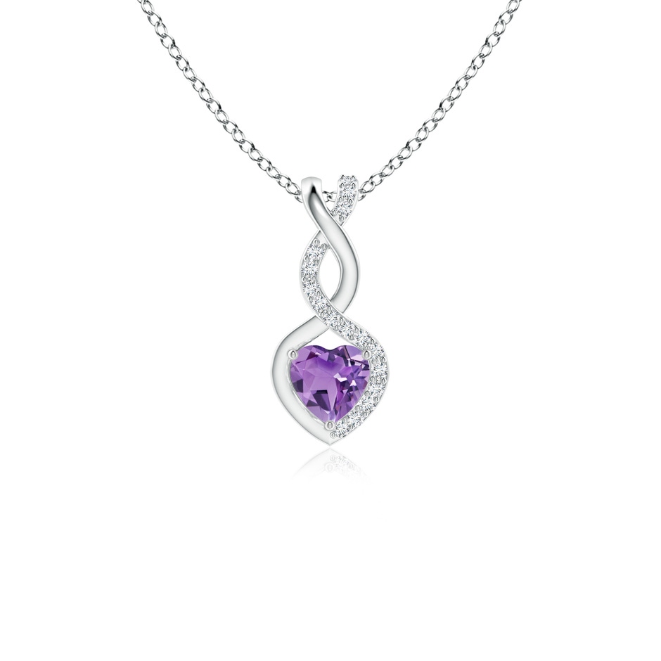 4mm A Heart-Shaped Amethyst Infinity Pendant with Diamond Accents in S999 Silver 