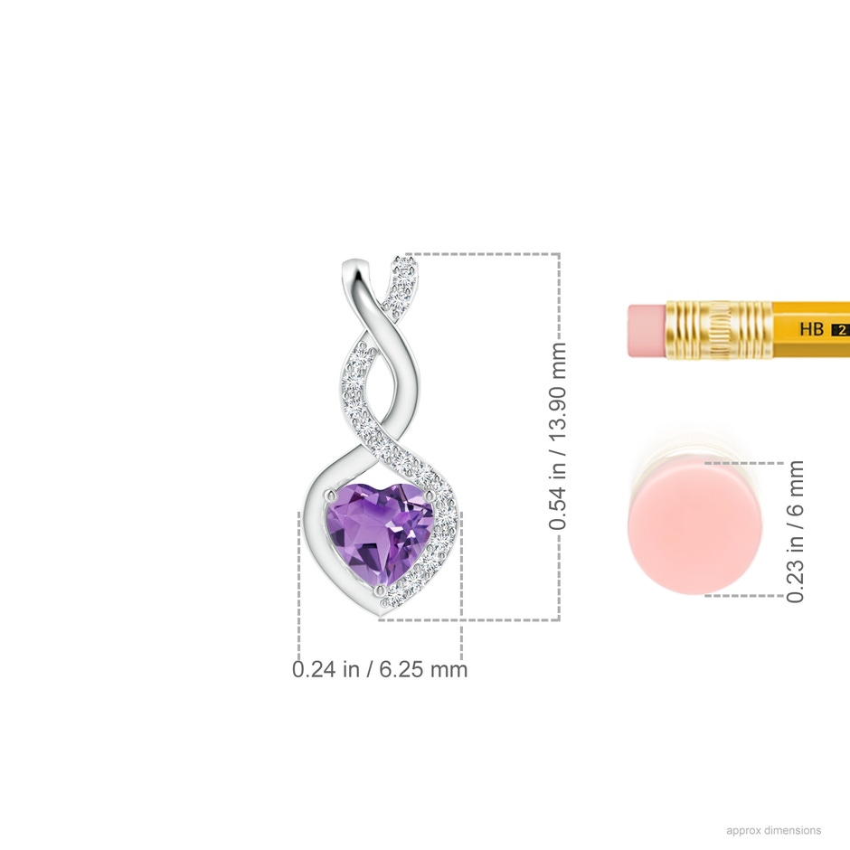4mm A Heart-Shaped Amethyst Infinity Pendant with Diamond Accents in S999 Silver ruler