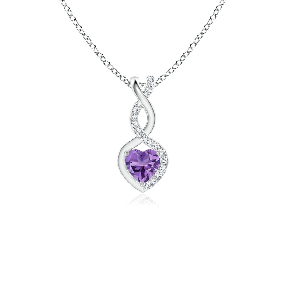 4mm AA Heart-Shaped Amethyst Infinity Pendant with Diamond Accents in White Gold 