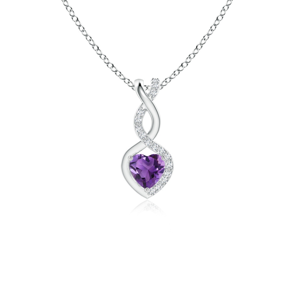 4mm AAA Heart-Shaped Amethyst Infinity Pendant with Diamond Accents in P950 Platinum 