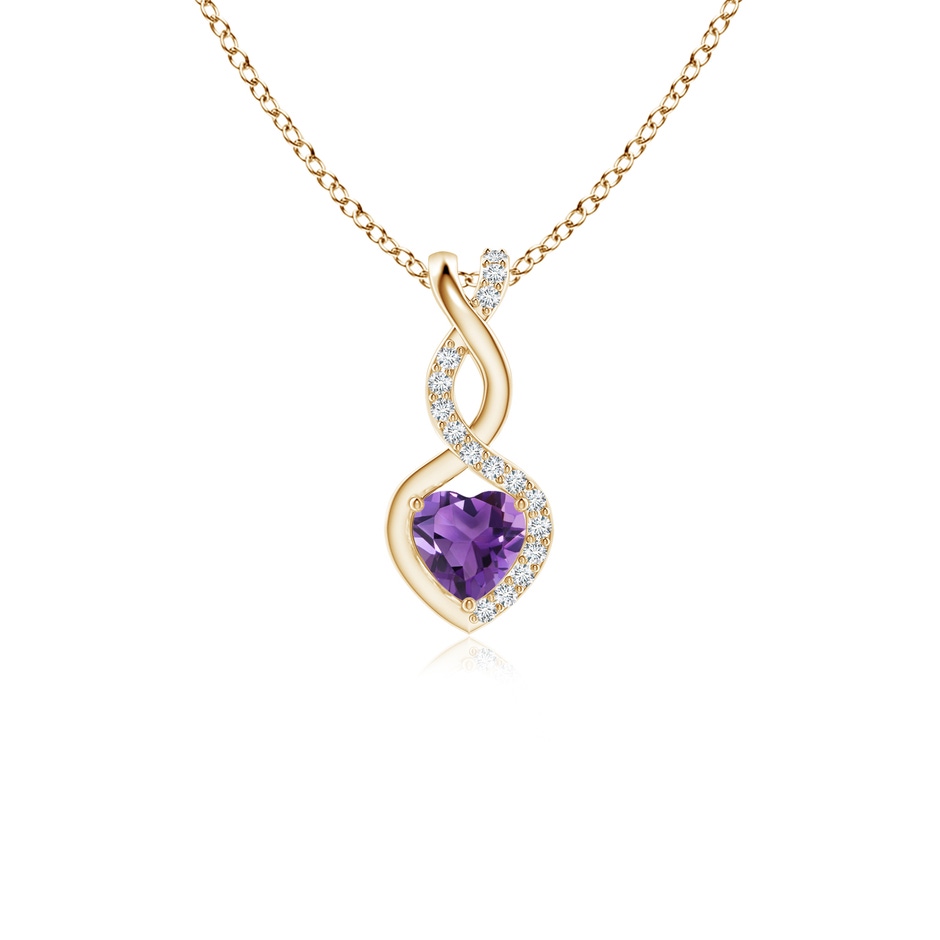 4mm AAA Heart-Shaped Amethyst Infinity Pendant with Diamond Accents in Yellow Gold 