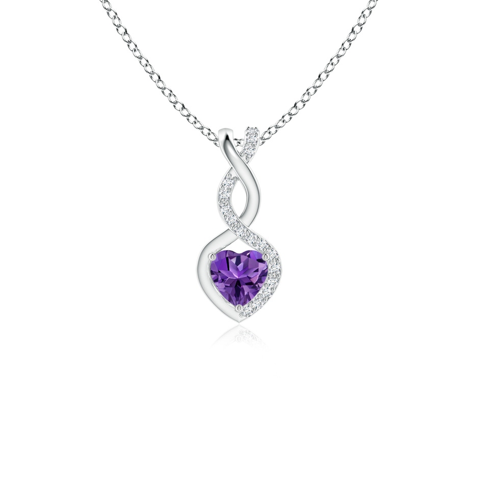 4mm AAAA Heart-Shaped Amethyst Infinity Pendant with Diamond Accents in P950 Platinum 