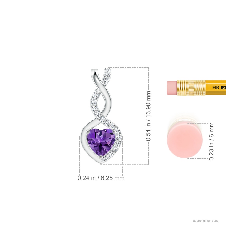 4mm AAAA Heart-Shaped Amethyst Infinity Pendant with Diamond Accents in P950 Platinum ruler