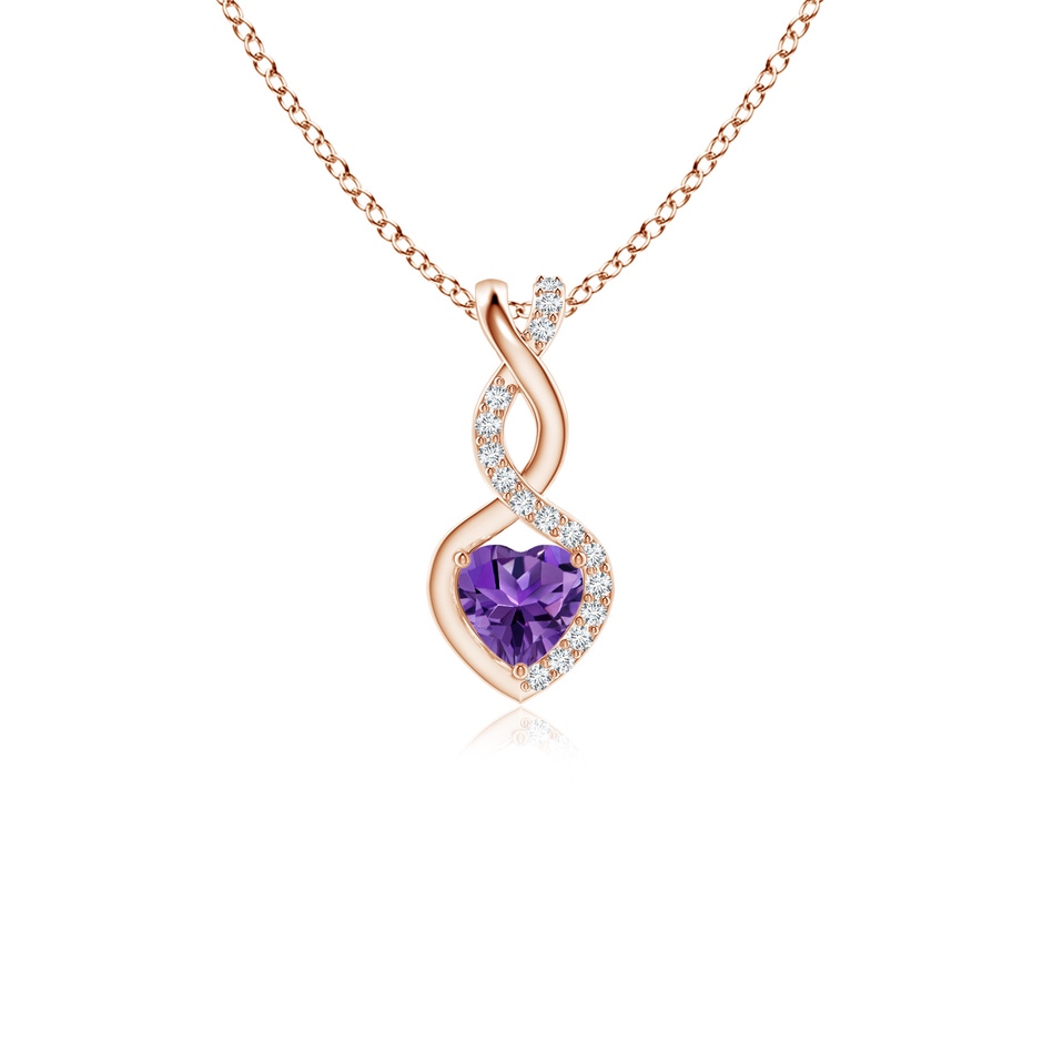 4mm AAAA Heart-Shaped Amethyst Infinity Pendant with Diamond Accents in Rose Gold 