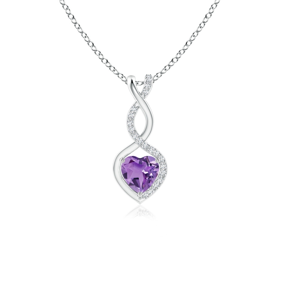 5mm A Heart-Shaped Amethyst Infinity Pendant with Diamond Accents in S999 Silver 