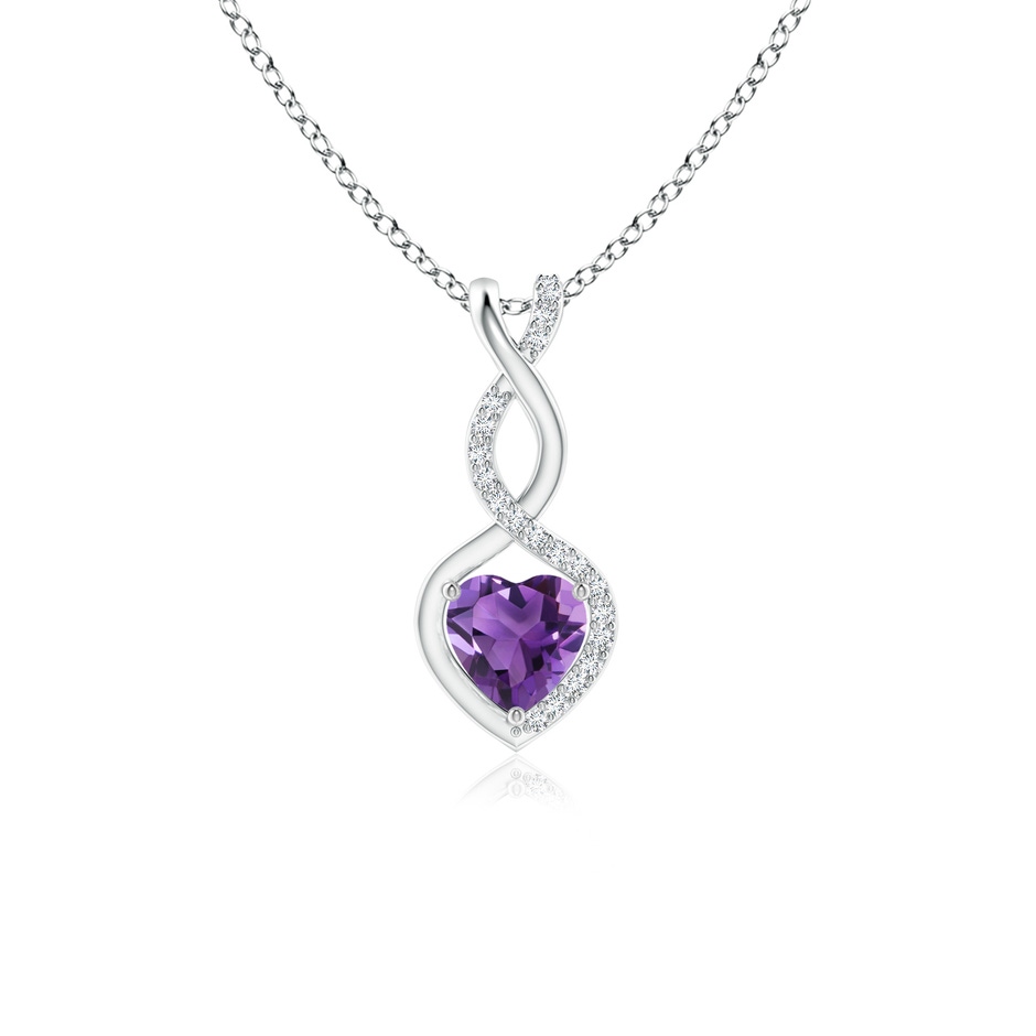 5mm AAA Heart-Shaped Amethyst Infinity Pendant with Diamond Accents in S999 Silver 