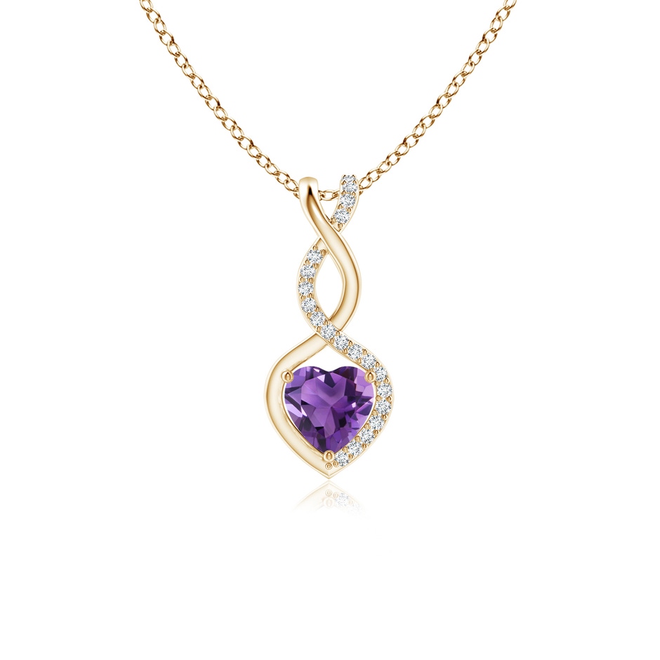 5mm AAA Heart-Shaped Amethyst Infinity Pendant with Diamond Accents in Yellow Gold 