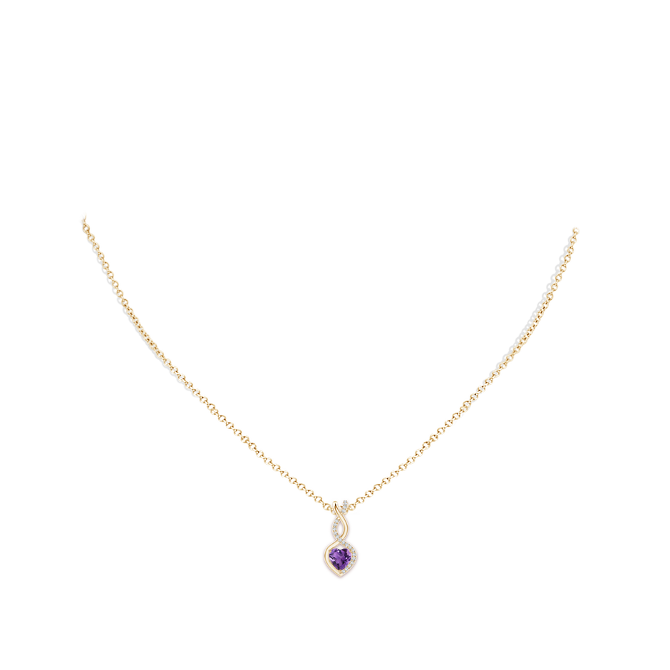 5mm AAA Heart-Shaped Amethyst Infinity Pendant with Diamond Accents in Yellow Gold pen