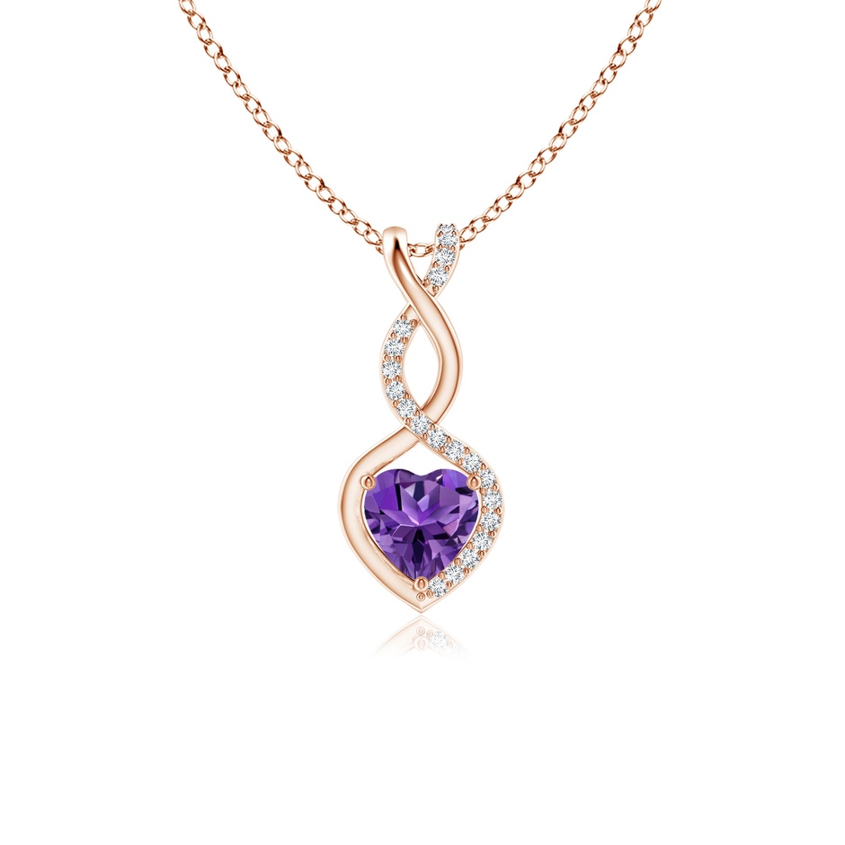 5mm AAAA Heart-Shaped Amethyst Infinity Pendant with Diamond Accents in Rose Gold 