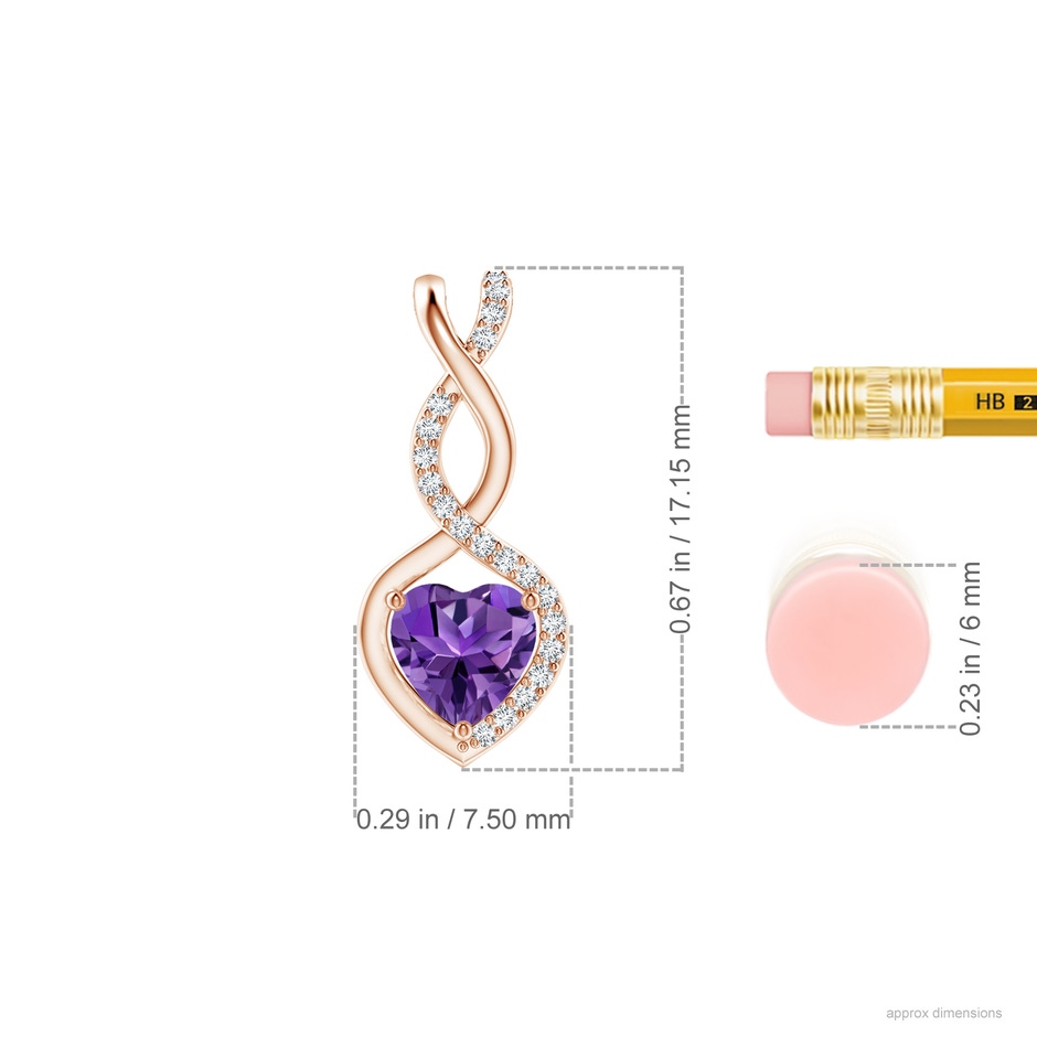 5mm AAAA Heart-Shaped Amethyst Infinity Pendant with Diamond Accents in Rose Gold ruler