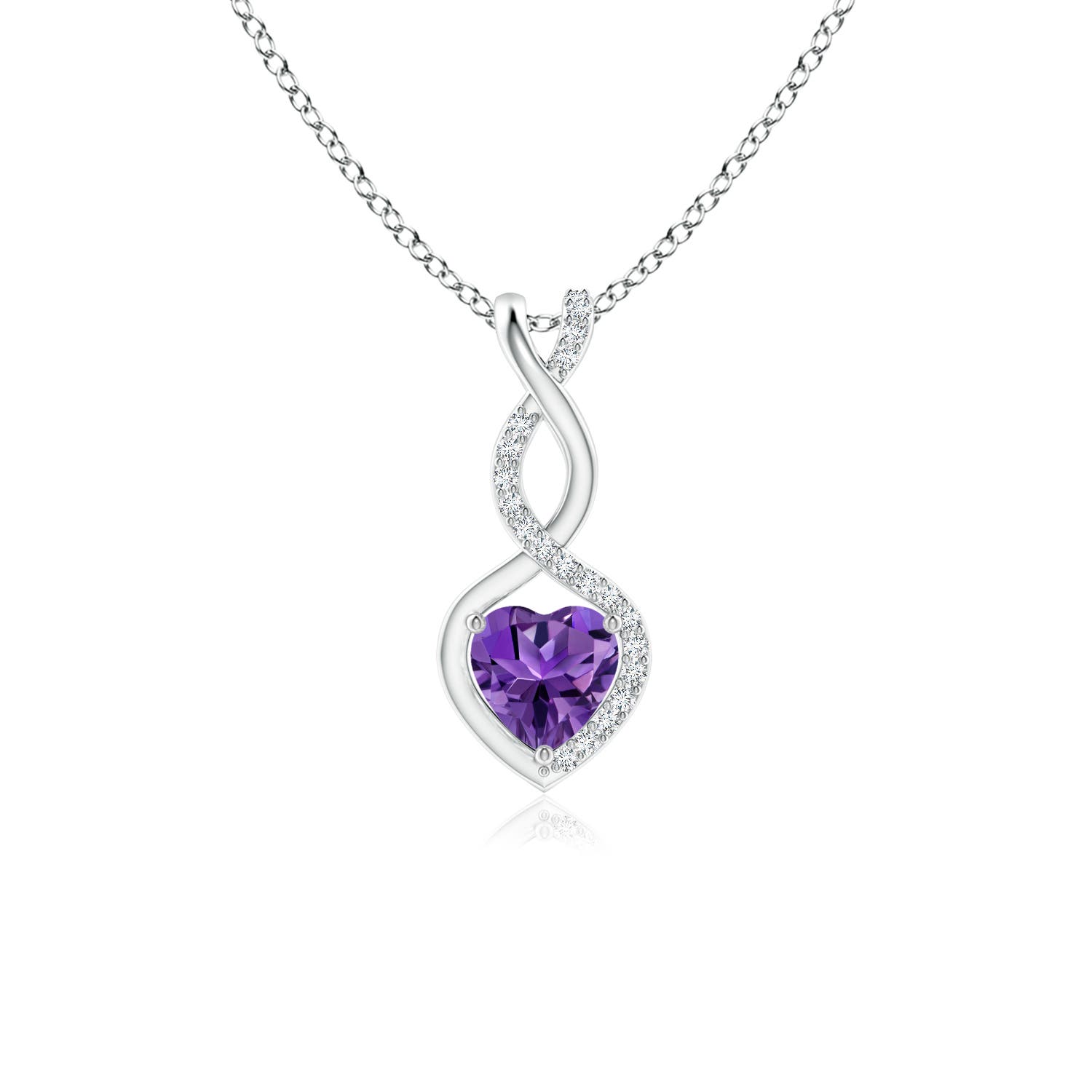 5mm AAAA Heart-Shaped Amethyst Infinity Pendant with Diamond Accents in White Gold