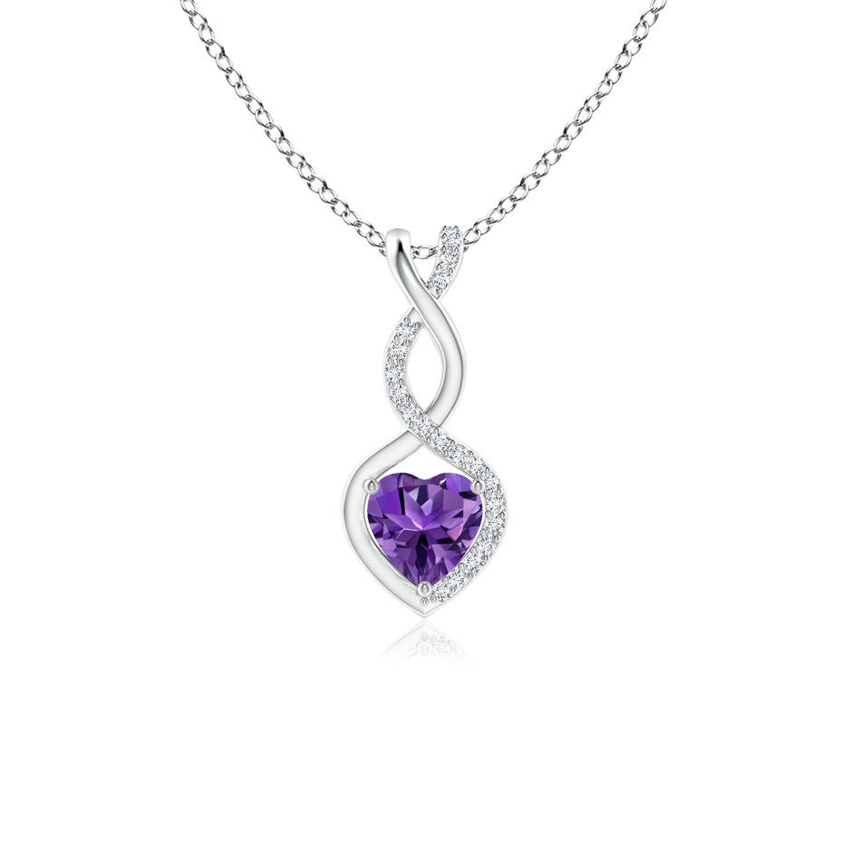 5mm AAAA Heart-Shaped Amethyst Infinity Pendant with Diamond Accents in White Gold 