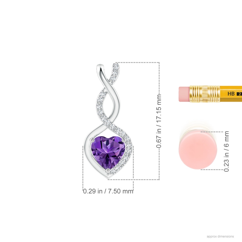 5mm AAAA Heart-Shaped Amethyst Infinity Pendant with Diamond Accents in White Gold ruler