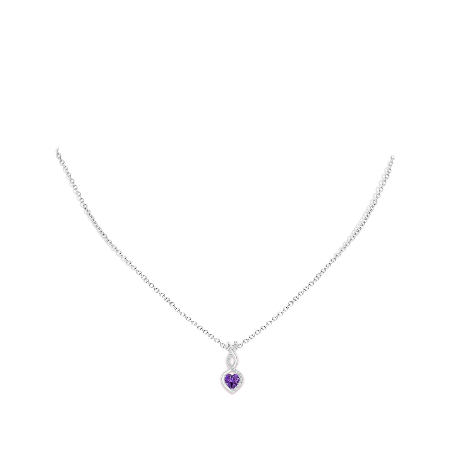 5mm AAAA Heart-Shaped Amethyst Infinity Pendant with Diamond Accents in White Gold pen