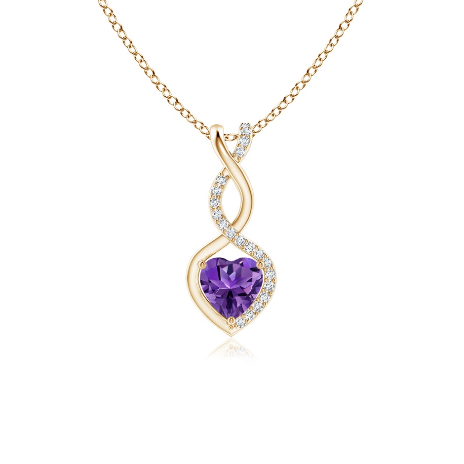 5mm AAAA Heart-Shaped Amethyst Infinity Pendant with Diamond Accents in Yellow Gold 
