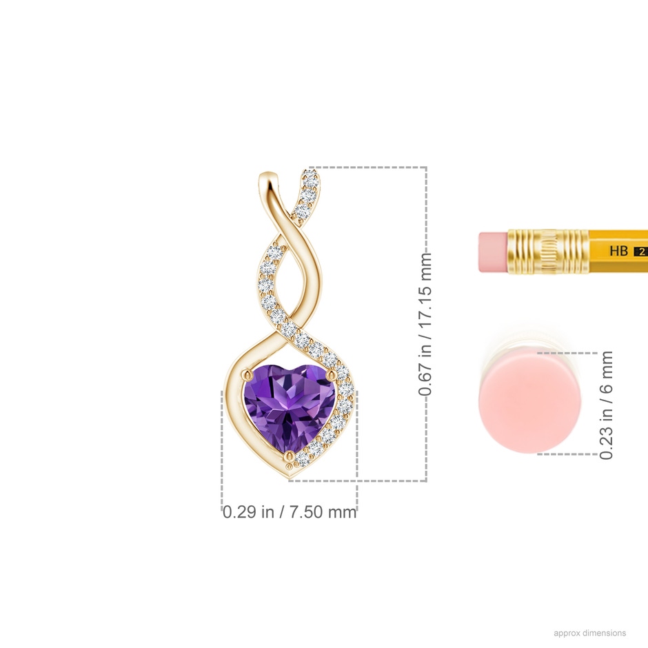 5mm AAAA Heart-Shaped Amethyst Infinity Pendant with Diamond Accents in Yellow Gold ruler