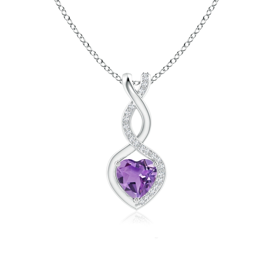 6mm A Heart-Shaped Amethyst Infinity Pendant with Diamond Accents in S999 Silver 