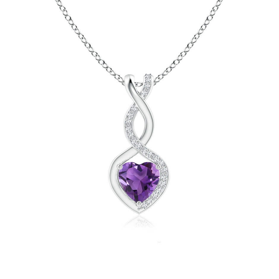 6mm AAA Heart-Shaped Amethyst Infinity Pendant with Diamond Accents in White Gold 
