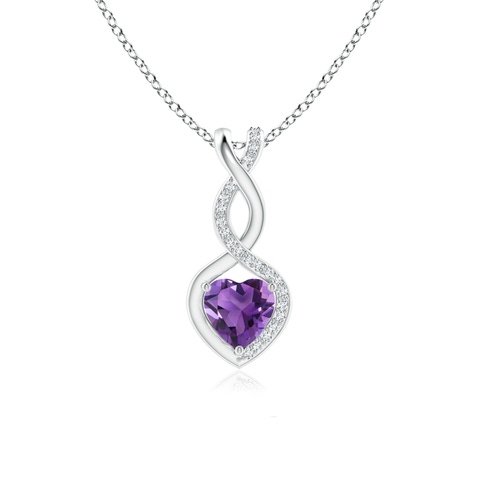 6mm AAA Heart-Shaped Amethyst Infinity Pendant with Diamond Accents in White Gold