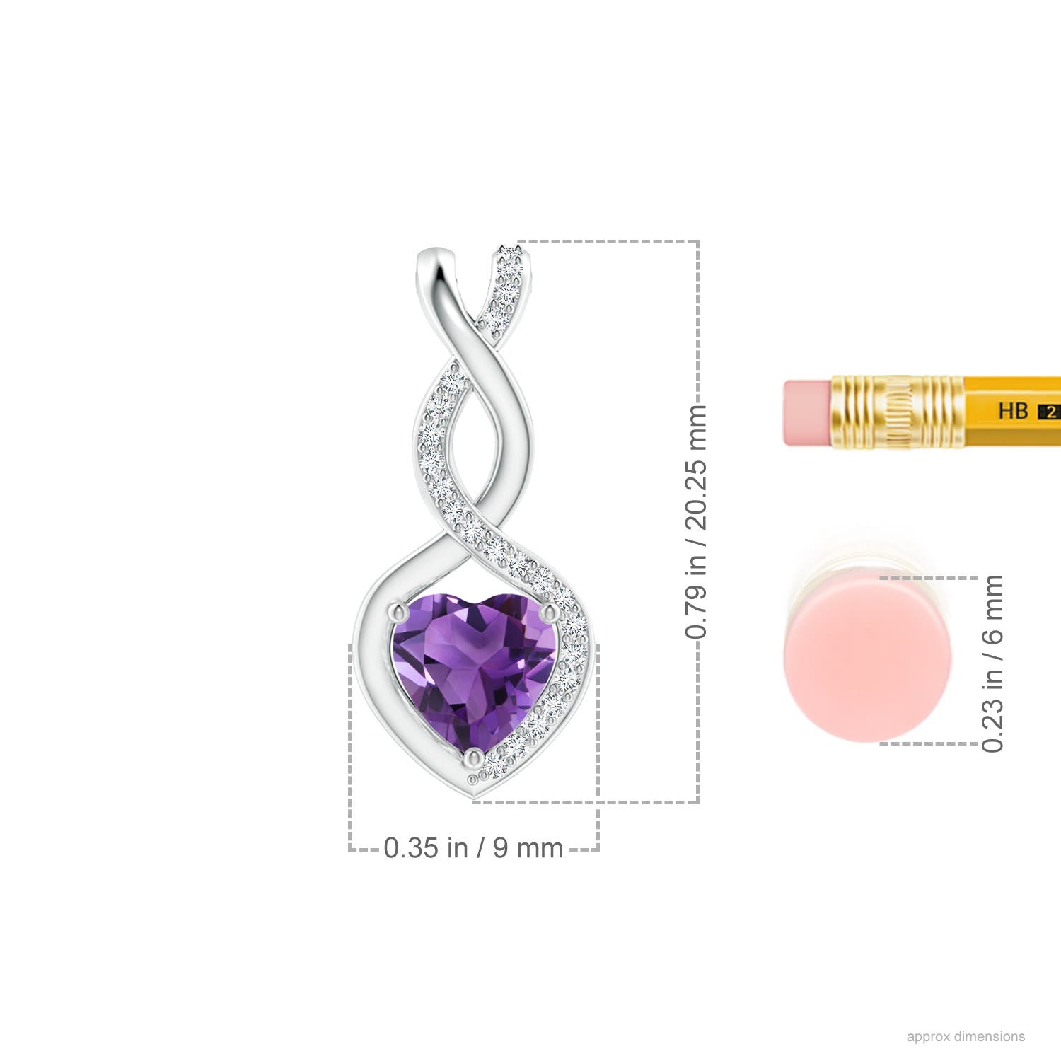 6mm AAA Heart-Shaped Amethyst Infinity Pendant with Diamond Accents in White Gold - ruler
