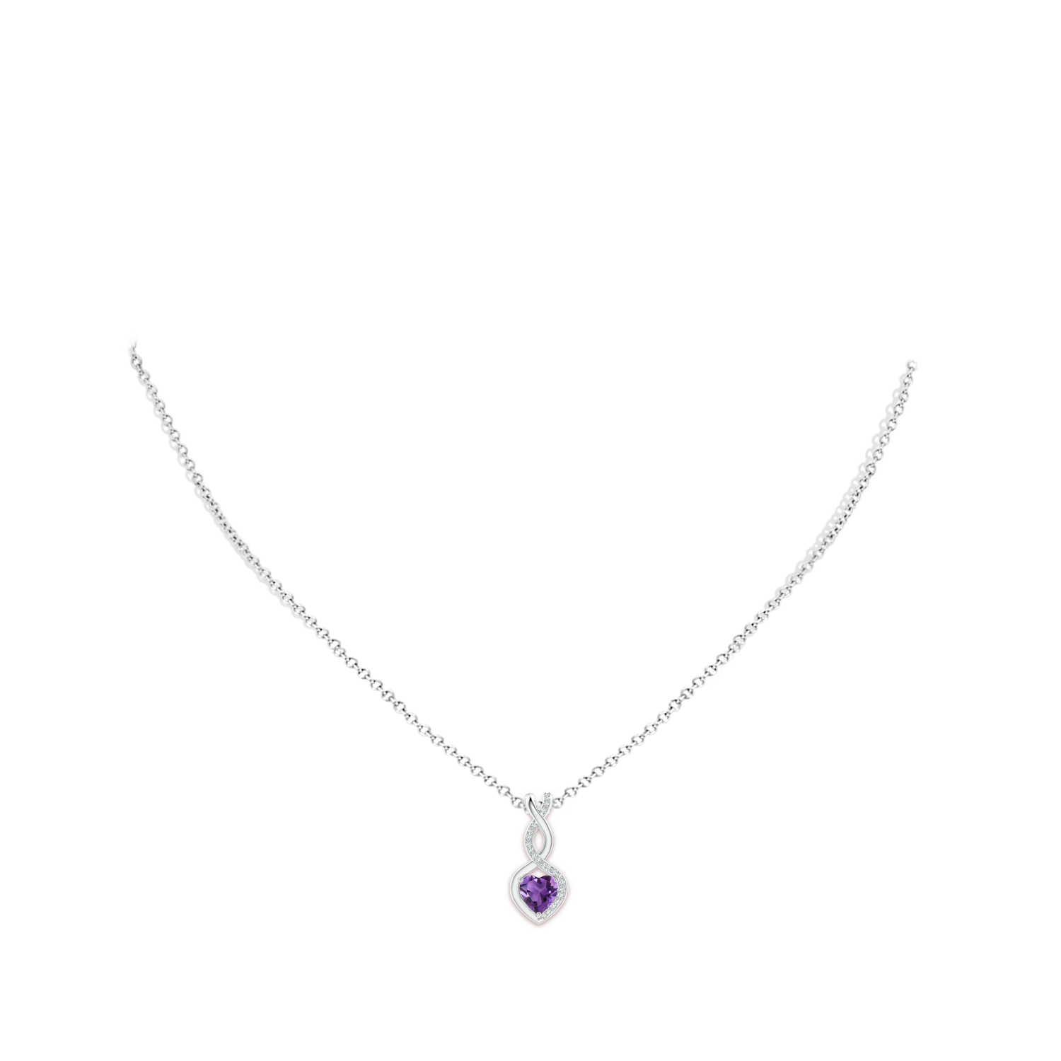 6mm AAA Heart-Shaped Amethyst Infinity Pendant with Diamond Accents in White Gold - body_neck