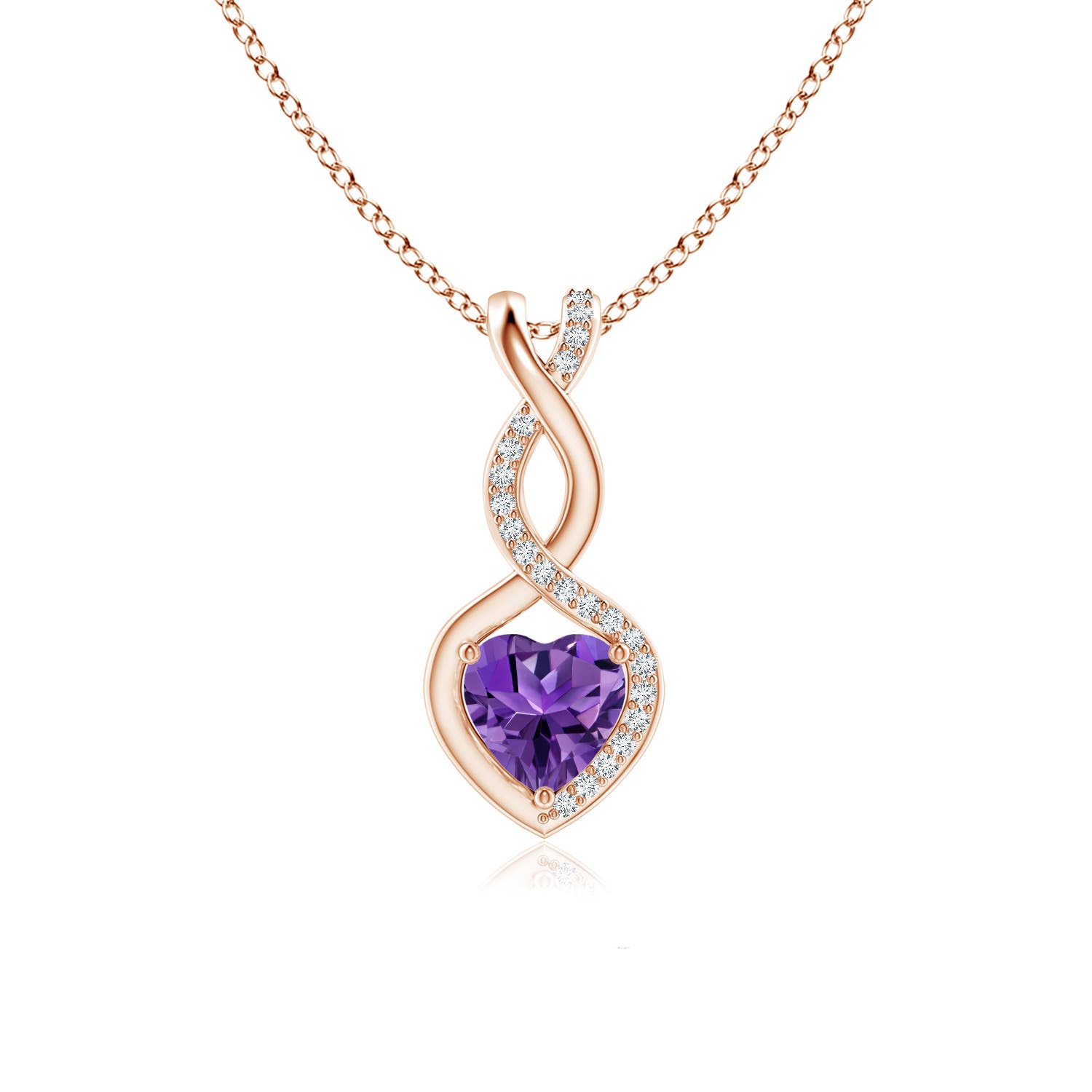6mm AAAA Heart-Shaped Amethyst Infinity Pendant with Diamond Accents in Rose Gold