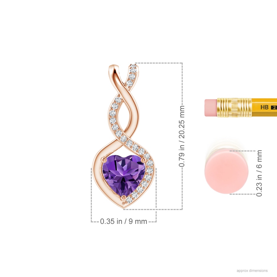 6mm AAAA Heart-Shaped Amethyst Infinity Pendant with Diamond Accents in Rose Gold ruler