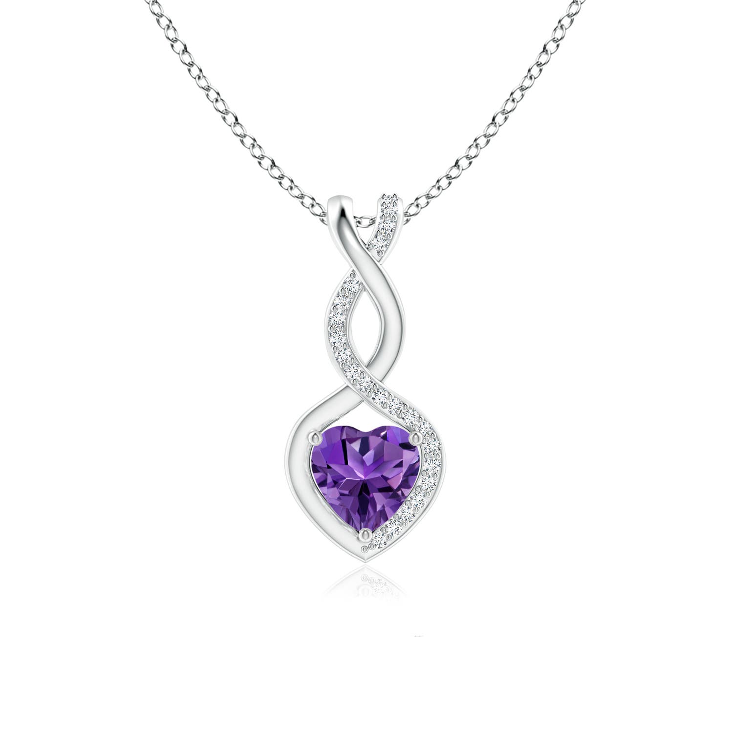 6mm AAAA Heart-Shaped Amethyst Infinity Pendant with Diamond Accents in S999 Silver
