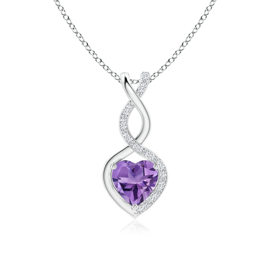 7mm AA Heart-Shaped Amethyst Infinity Pendant with Diamond Accents in S999 Silver 