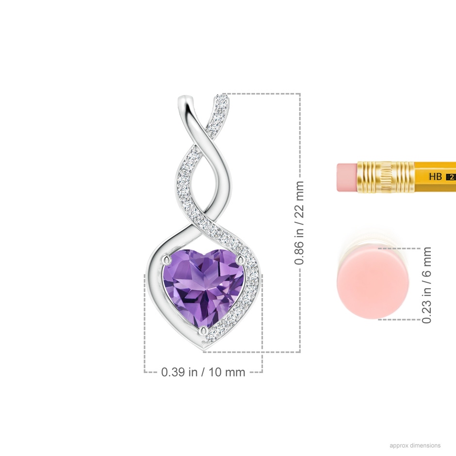 7mm AA Heart-Shaped Amethyst Infinity Pendant with Diamond Accents in S999 Silver ruler