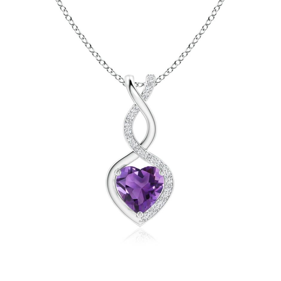7mm AAA Heart-Shaped Amethyst Infinity Pendant with Diamond Accents in S999 Silver 