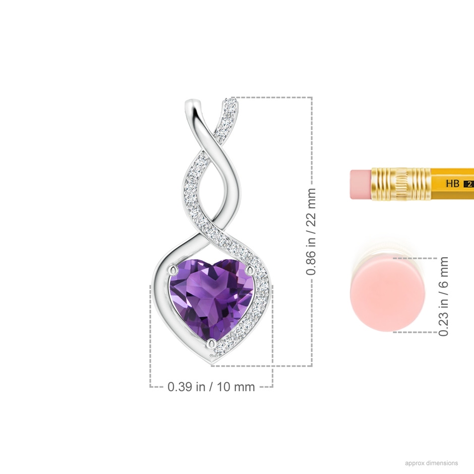 7mm AAA Heart-Shaped Amethyst Infinity Pendant with Diamond Accents in S999 Silver ruler
