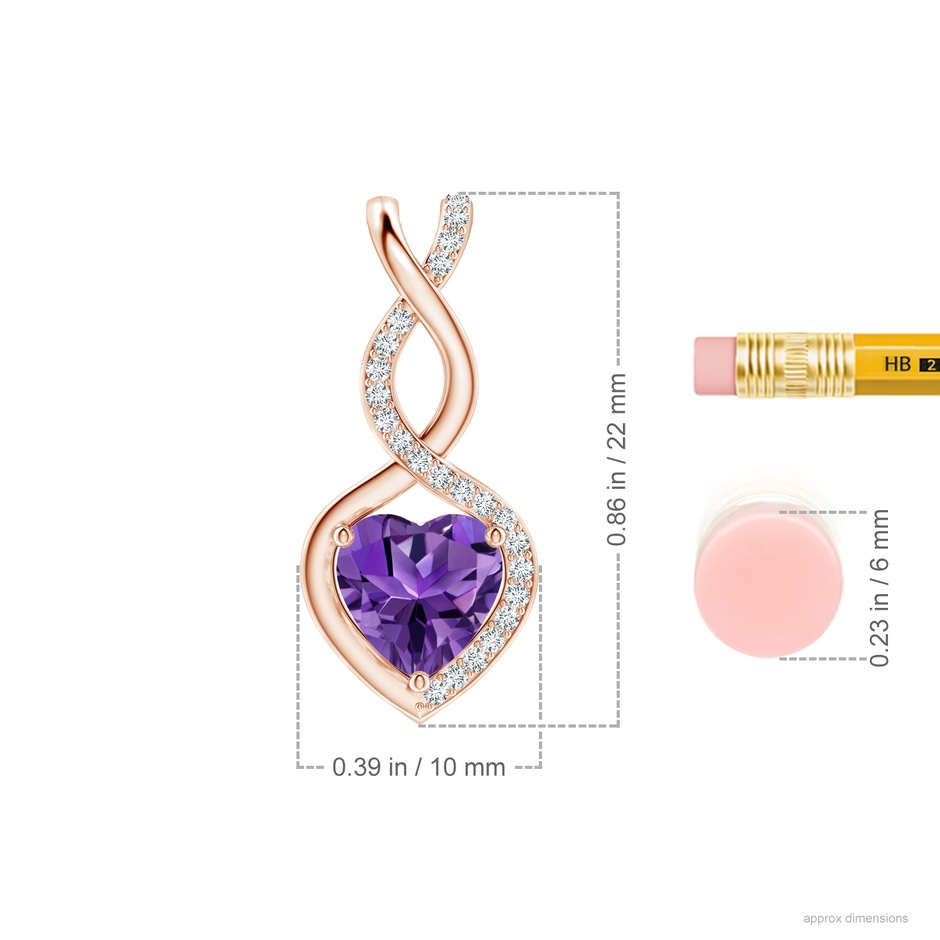 7mm AAAA Heart-Shaped Amethyst Infinity Pendant with Diamond Accents in 18K Rose Gold ruler