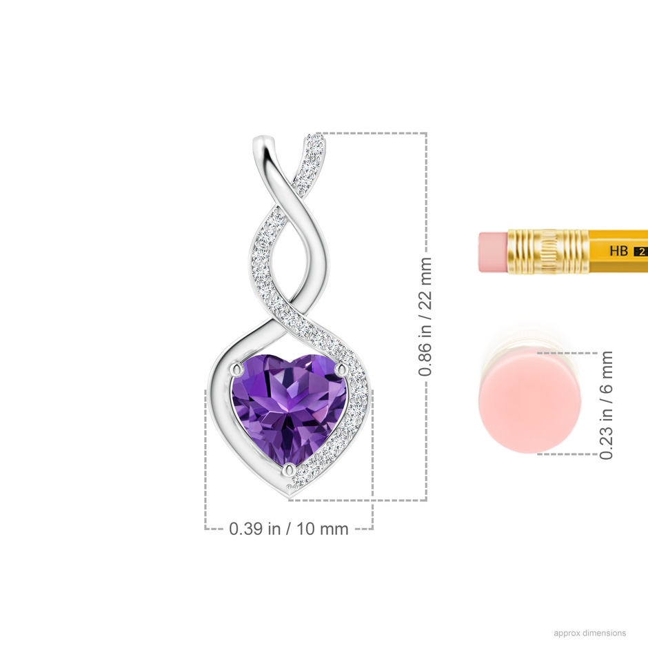 7mm AAAA Heart-Shaped Amethyst Infinity Pendant with Diamond Accents in 18K White Gold ruler